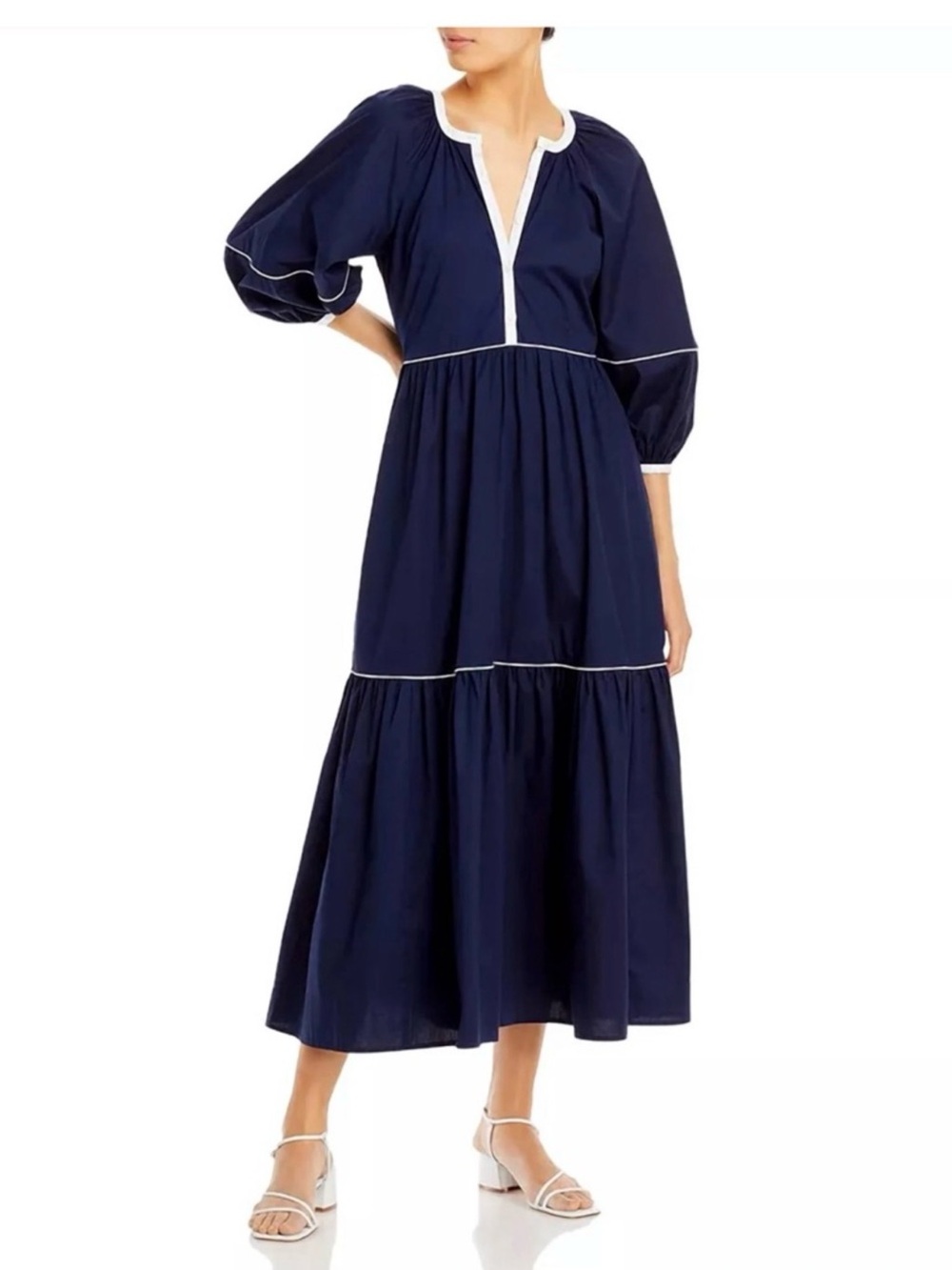 STAUD Navy Maxi Dress with White Piping